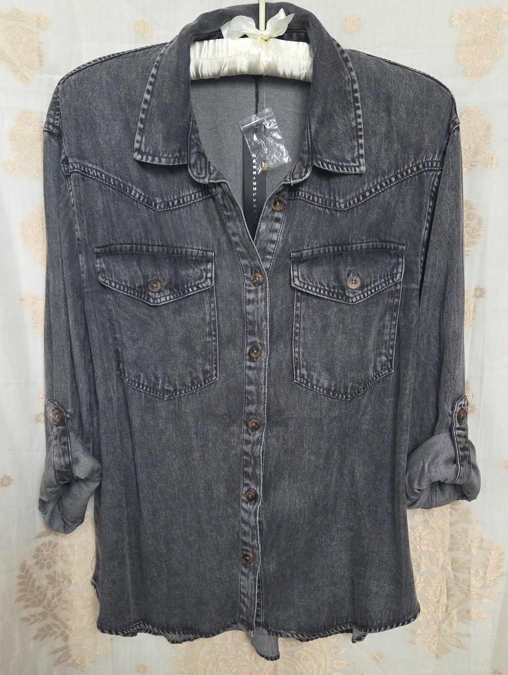 Jane + Delancey Washed Black Denim Button-Up Shirt - Women's Long Sleeve Top - L